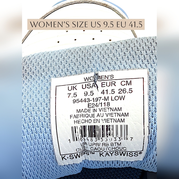 K-Swiss Court Pro Women's Size 9.5 / EU 41.5 White and Blue Cushioned Sneakers - Picture 11 of 17